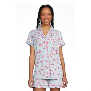 🦩Collar and Shorts Pajama Set Secret Treasures Aqua Ethereal Flamingo
